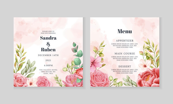 Beautiful floral wedding invitation and menu card template - Powered by Adobe