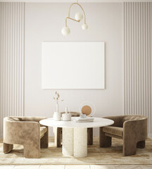 mock up poster frame in modern interior background, living room, Art Deco style, 3D render, 3D illustration