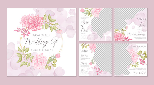 Watercolor floral wedding social media template bundle