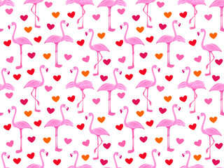pink flamingos. seamless pattern with flamingos and hearts. exotic birds. stock vector illustration with birds of paradise.