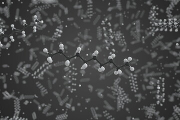 Decane molecule made with balls, conceptual molecular model. Chemical 3d rendering