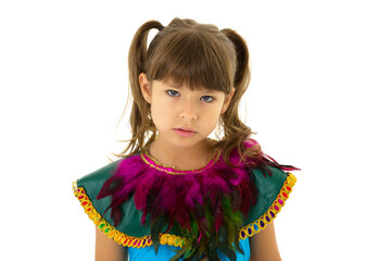 Close up portrait of girl wearing ethnic costume.