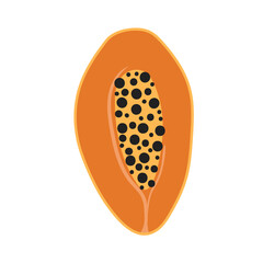 Papaya slice on a white background. Hand drawn vector illustration for icon, logo, print, icon, card, cover, bags, case, invitation, emblem, label.