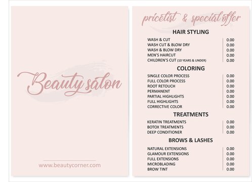 Illustration sticker business card for beauty salon with web site pricelist and special offer