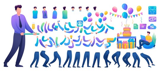 Constructor for creating a fun teen Man. Create your own character with a Set of hands and feet. Flat 2D characters N8