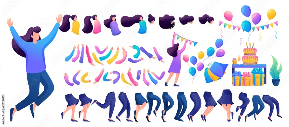 Poster constructor for creating a fun teen girl. create your own character with a set of hands and feet. fl