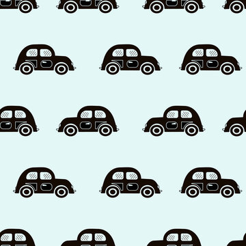 seamless pattern with retro car, textile, packaging, paper