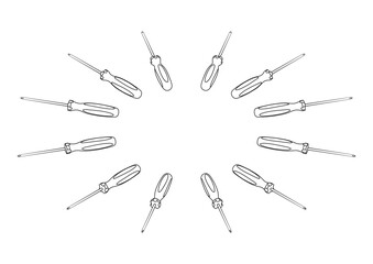 Isometric Screwdrivers From Different Angles in Outline Style