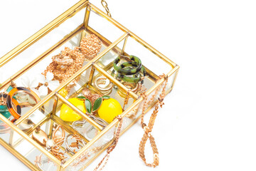 glass jewelry box isolated on white background.