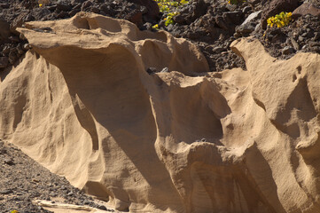 Gran Canaria, amazing sand stone erosion figures in ravines on Punta de las Arenas cape on the western part of the island, also called Playa de Artenara
