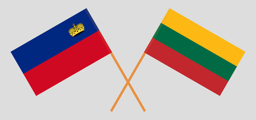 Crossed flags of Liechtenstein and Lithuania. Official colors. Correct proportion