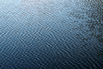 Close up of blue water surface at deep river, lake or ocean. Blue water background