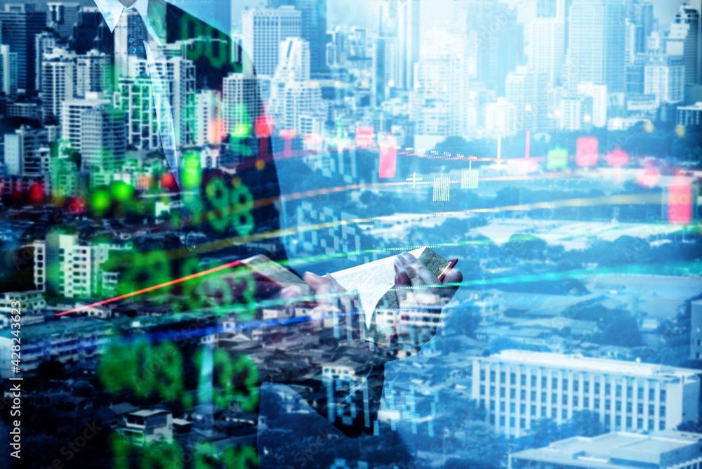 Poster financial data in term of a digital prices on led display. a number of daily market price and quotat