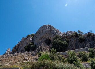 A big rock on mountain. in close- up rocks .mountain landscape 