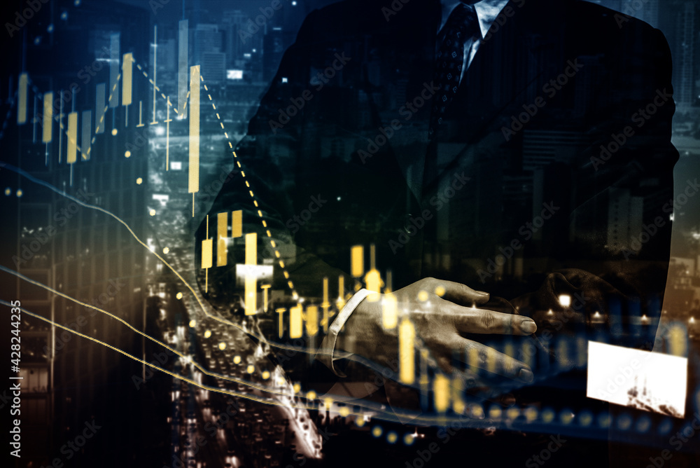 Poster financial data in term of a digital prices on led display. a number of daily market price and quotat
