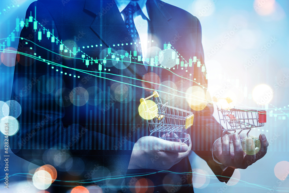 Poster financial data in term of a digital prices on led display. a number of daily market price and quotat