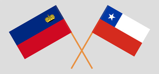 Crossed flags of Liechtenstein and Chile. Official colors. Correct proportion