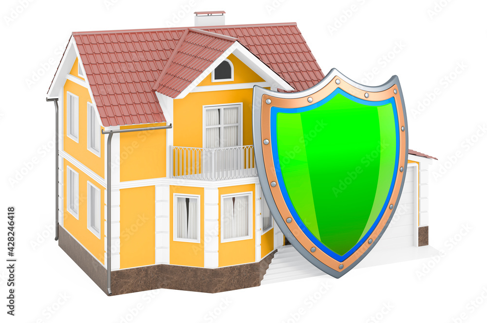 Poster home with shield. 3d rendering