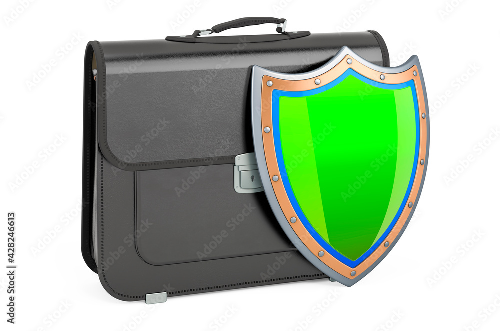 Poster briefcase with shield, 3d rendering