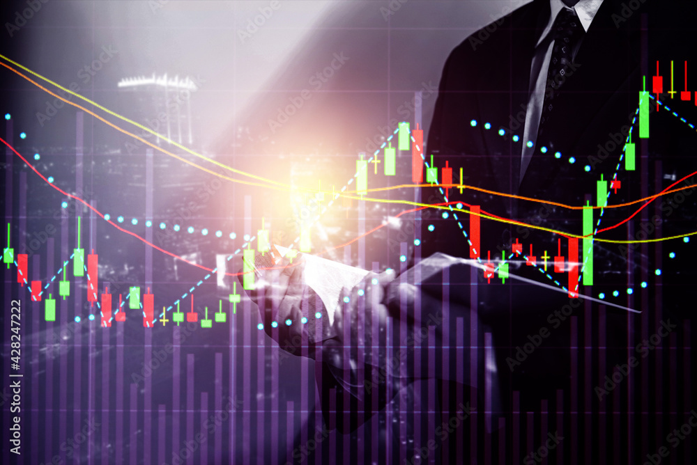 Poster financial data in term of a digital prices on led display. a number of daily market price and quotat