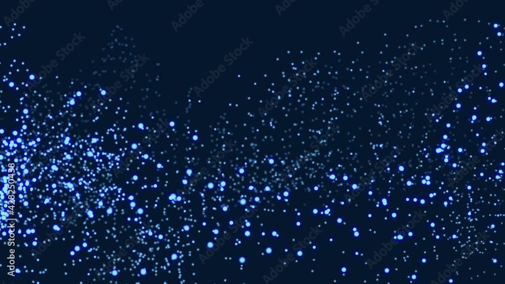Fototapete Dynamic wave of glowing particles. Digital technology background. 3d rendering. Seamless loop. 4k