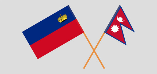 Crossed flags of Liechtenstein and Nepal. Official colors. Correct proportion