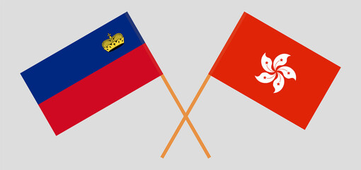 Crossed flags of Liechtenstein and Hong Kong. Official colors. Correct proportion