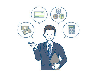 上を見上げるスーツ姿の男性 就職 新卒 会社員 イラスト素材 Wall Mural Senryu