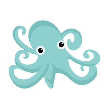Isolated image of a green octopus on a white background for web design or print