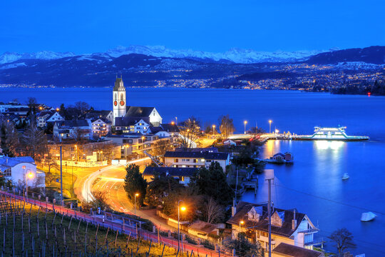 Meilen on Zurich Lake at night, Switzerland