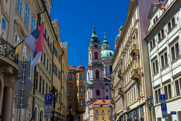 PRAGUE, CZECH REPUBLIC, 31 JULY 2020: famous medieval street in Mala Strana historical district