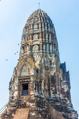 Ancient tower of a temple in Ayutthaya, Thailand