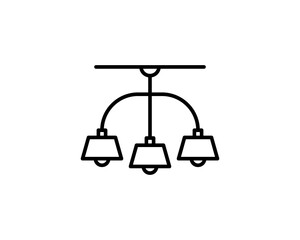 Vector illustration of modern ceiling lamp. Line icon of chandelier with square shades. Home and office lighting. Isolated object on white background.