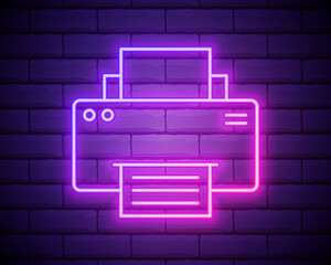 Printer neon icon. Elements of technology set. Simple icon for websites, web design, mobile app, info graphics isolated on brick wall