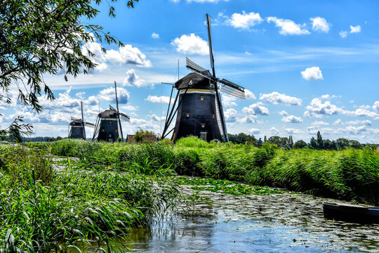 Molens. Typical Dutch landscape with traditional Dutch windmills in Leidschendam, The Netherlands., Holland, Europe