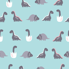 Seamless pattern from cute dinosaurs. Children's Vector illustration. 