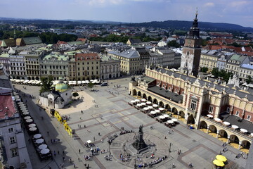 Kraków, Rynek Główny, stare miasto, panorama w Wieży Mariackiej,