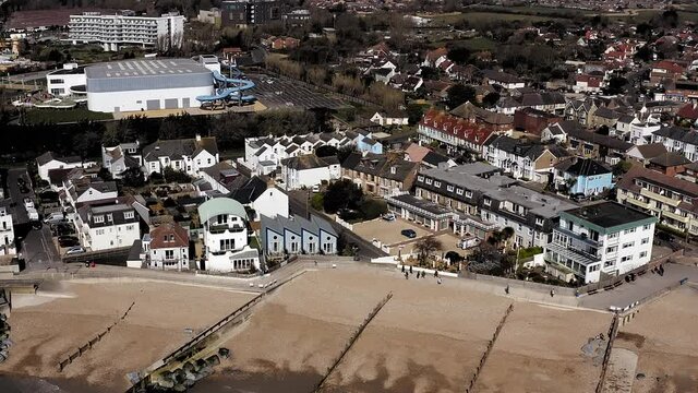 Aerial Footage along the seafront of Felpham Village a popular seaside destination in West Sussex, a popular holiday destination.