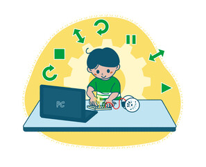 習い事　プログラミング　男の子　こども　イラスト