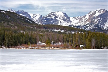 Snowy Mountain and Frozen Lake