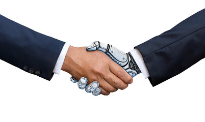 Businessman and Robot hands in handshake.The concept of Artificial intelligence technology Design
