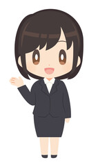 案内するビジネススーツ姿の女性