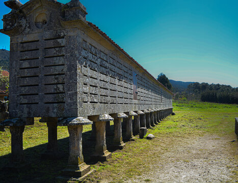 Closeup of an old historical granary in Carnota, Spain