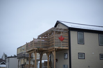 Blyth, Ontario, Canada - December 08 2020: Closed In Wooden Balcony On Back Of Building