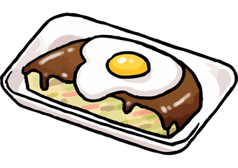 【手描きベクター食べ物イラスト素材】トレーに入ったお好み焼きのイラスト【縁日・お祭り・屋台の食べ物】