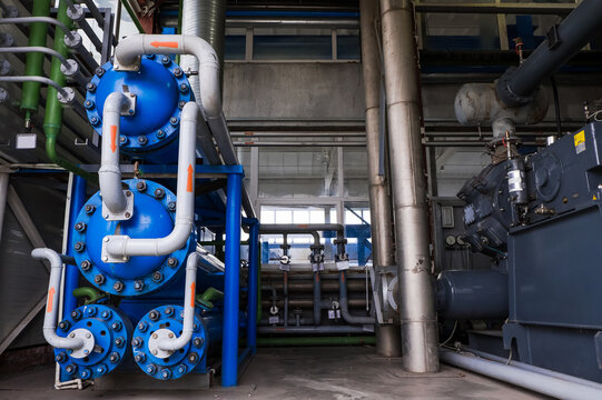 Heat Exchanger. Air Separation Unit. Cryogenic Industrial Plant. Liquid Oxygen Factory. Tube And Vessel