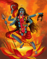 Kali Mata Goddess Kali is the god of power, also known as Shyama and Kalika . In West Bengal one day prior to Diwali Kali Puja is a festival celebrated all over India  - obrazy, fototapety, plakaty