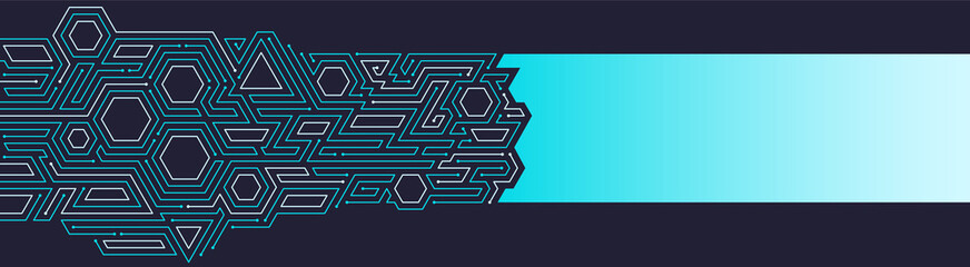 Vector abstract illustration. Chip concept, future, cyberpunk, computer elements. Lines, hexagonal shapes on a classic blue background. Design template for web, banners.