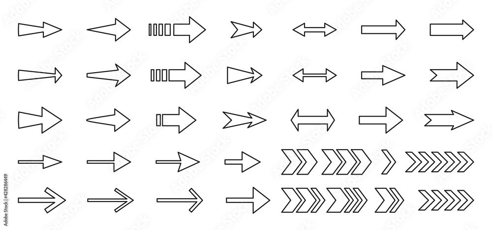 Aufkleber big linear arrows black icon set. collection contour cursor modern navigation. direction sign graphi