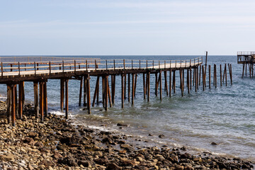 The old Rapid Bay jetty ruins on the Fleurieu Peninsula South Australia on April 12th 2021